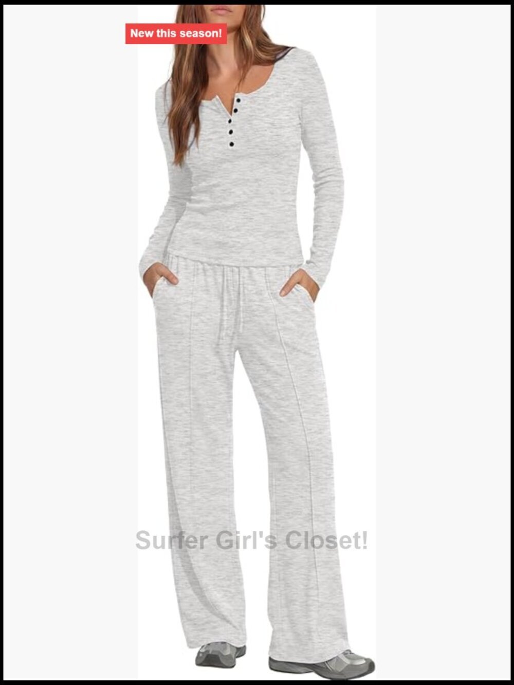 2 Piece Lounge Set - Long Sleeve Henley & Wide Leg Pants
